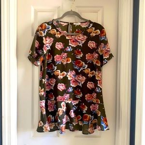 Pelion olive floral print peplum tunic